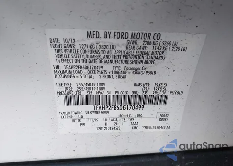 2013 Ford Taurus Limited из США, поврежденный, VIN 1FAHP2F86DG170499